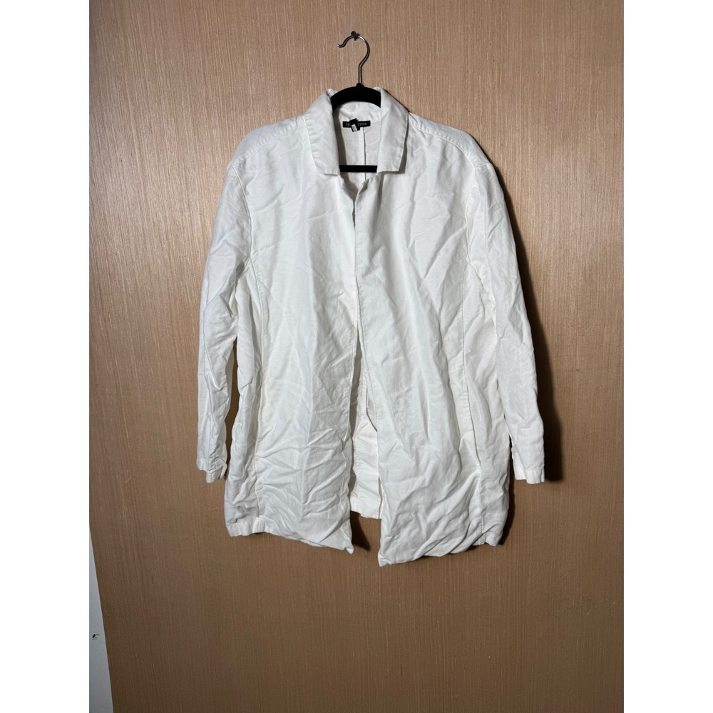 Eileen Fisher White Organic Linen Blend Longline Jacket Cardigan Womens Size L/G